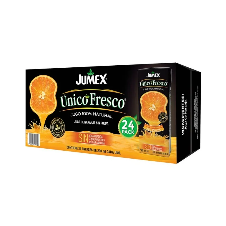 Jugo de Naranja sin Pulpa Jumex Único Fresco 24 pzas de 200 ml