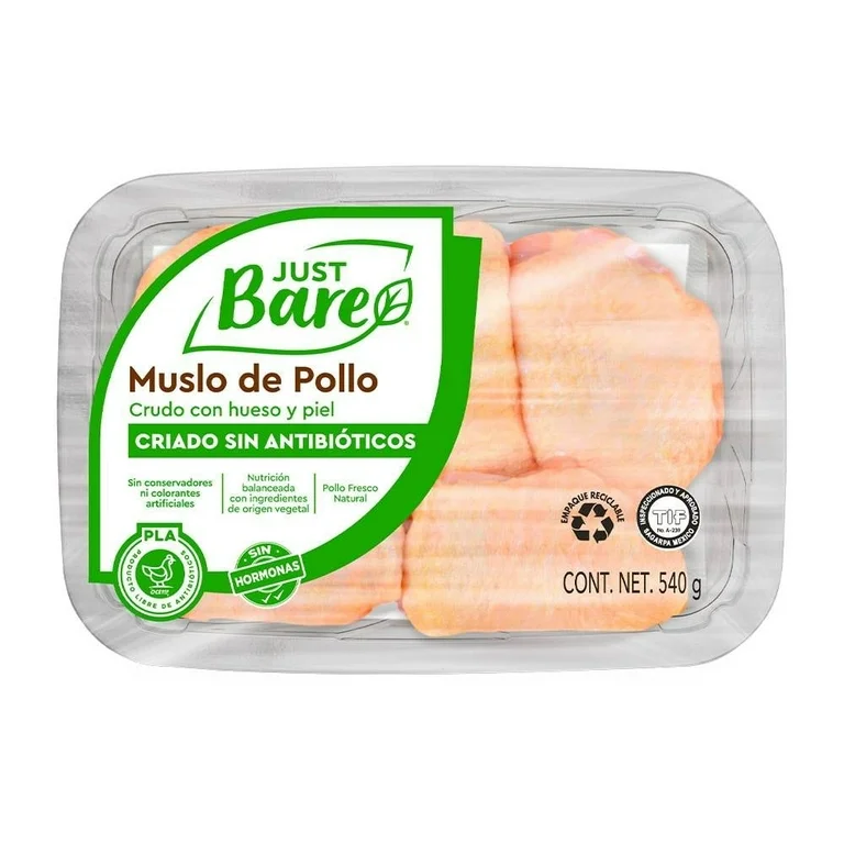 Muslo de pollo con hueso y piel just bare