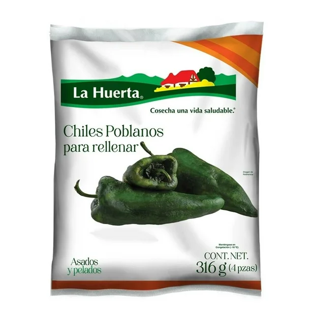 Chiles poblanos La Huerta congelados para rellenar asados y pelados 4 pzas 316 g