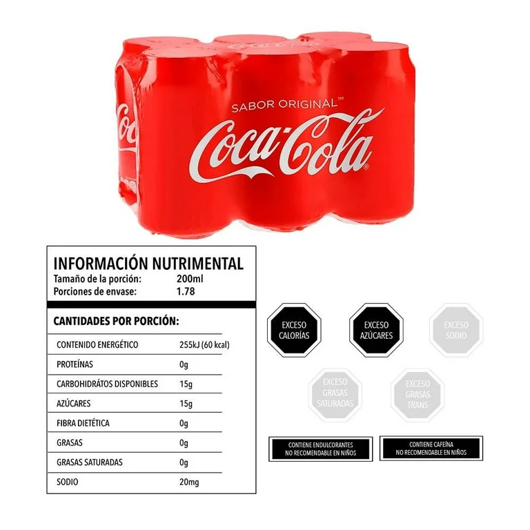 Refresco Coca Cola sabor original 6 latas de 355 ml c/u