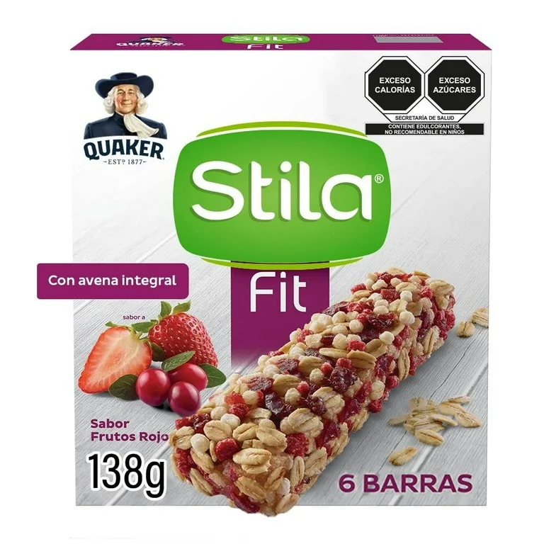Barra de avena integral Quaker Stila fit sabor frutos rojos 138 g