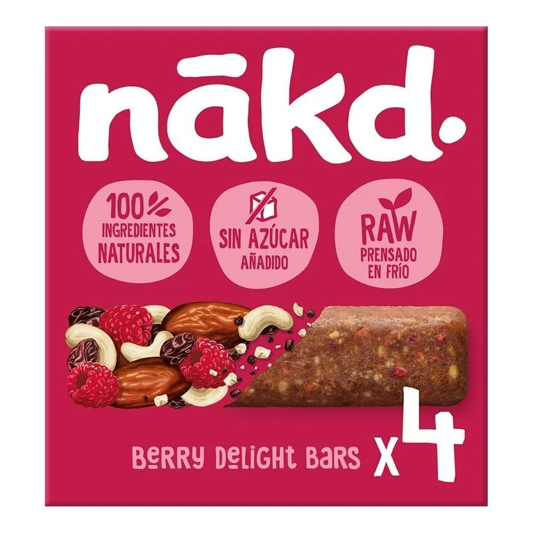 Barra de frutos secos y nueces Nakd frambuesa 4 pzas de 35 g c/u