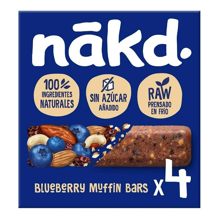 Barra de frutos secos y nueces Nakd mora azul 4 pzas de 35 g c/u